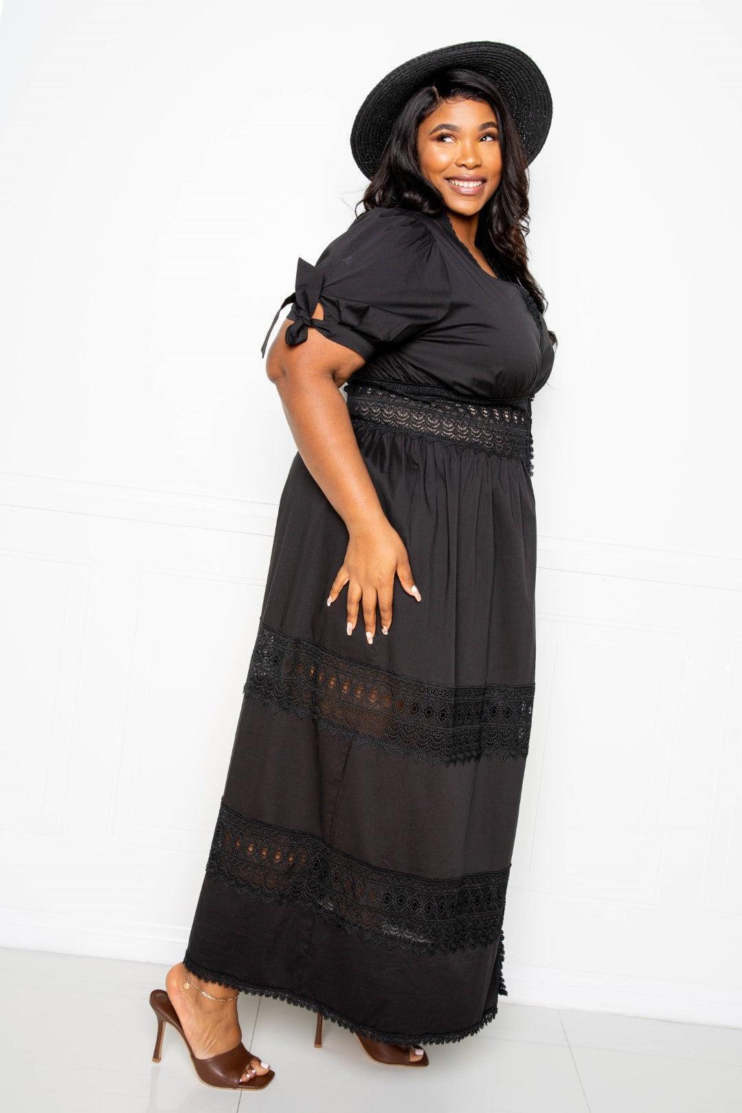 Puff Sleeve Maxi Dress With Lace Insert | Mixtshop LLC