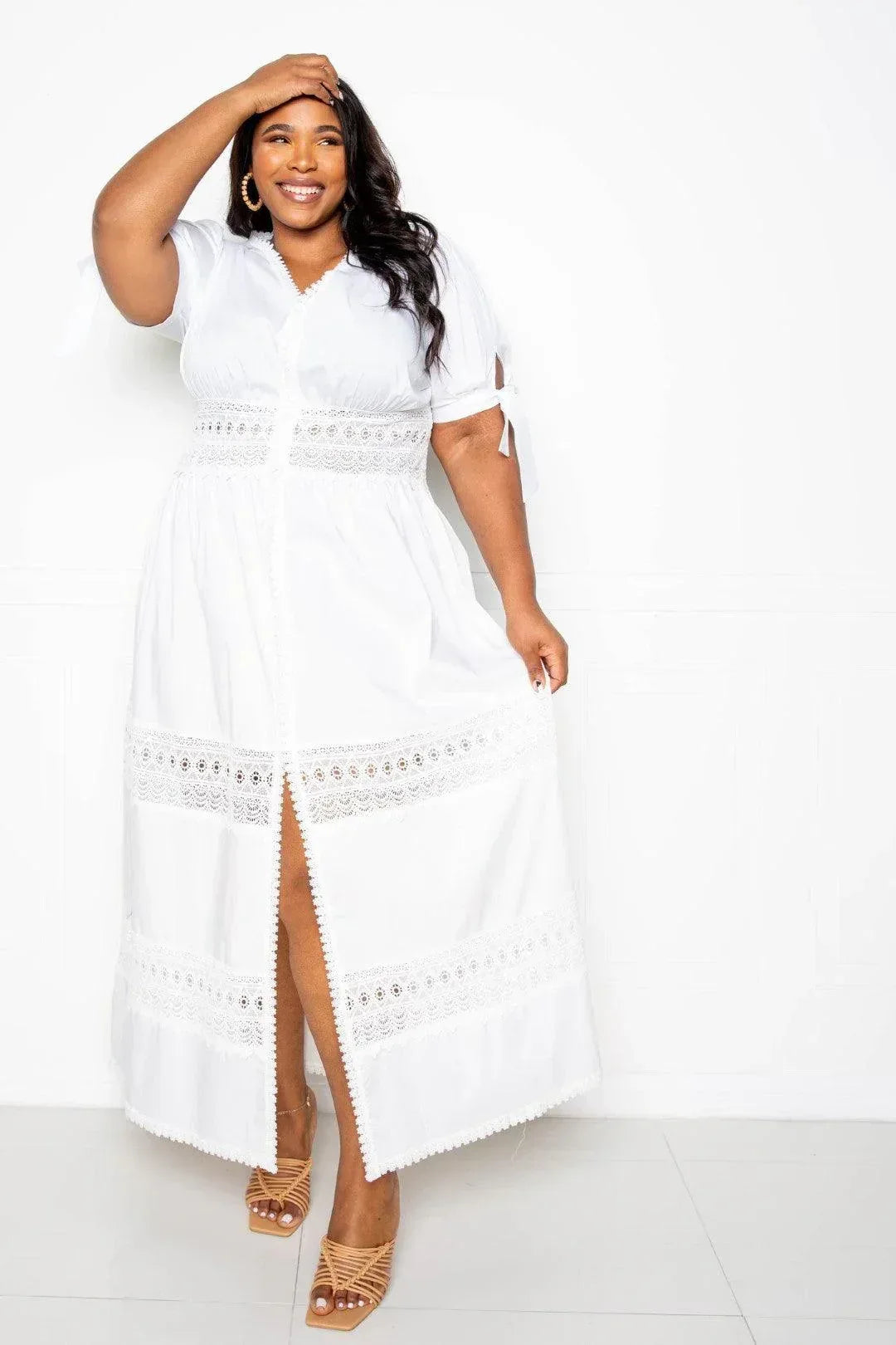 Puff Sleeve Maxi Dress With Lace Insert Secondary image
