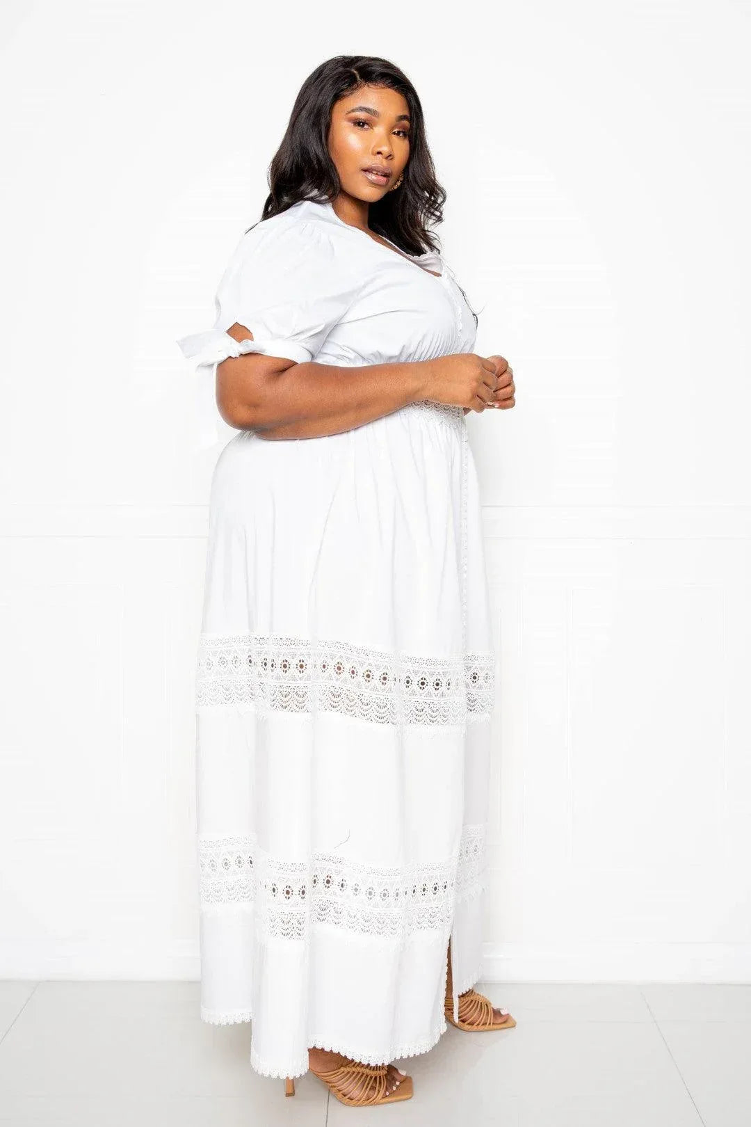Puff Sleeve Maxi Dress With Lace Insert | Mixtshop LLC