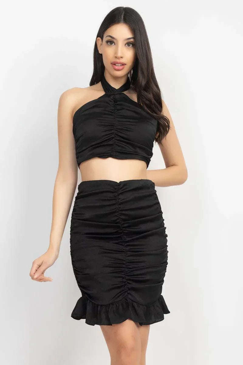 Halter Neck Crop Top & Skirts Set | Mixtshop LLC Main image