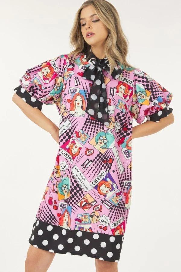 Print Midi Dress With Polka Dot Finish | Mixtshop LLC Main image