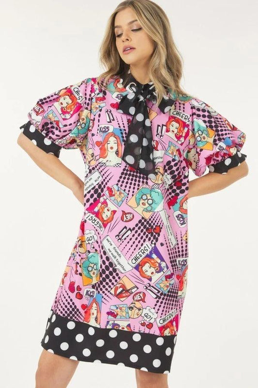 Print Midi Dress With Polka Dot Finish | Mixtshop LLC