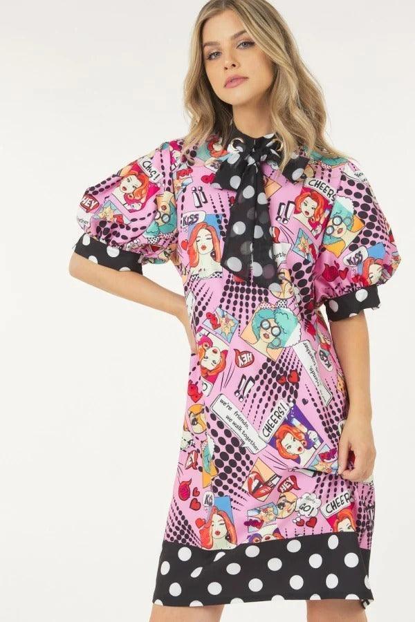 Print Midi Dress With Polka Dot Finish | Mixtshop LLC