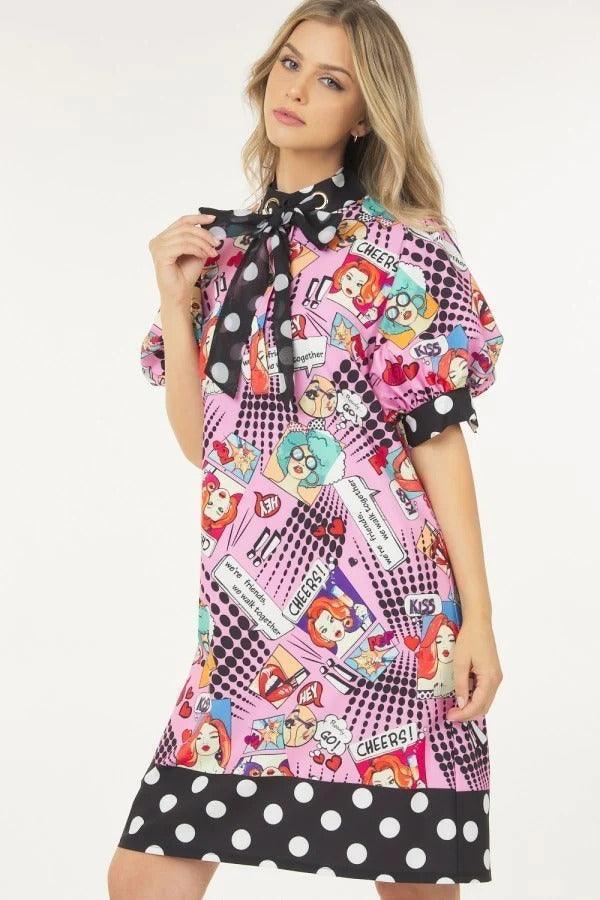 Print Midi Dress With Polka Dot Finish | Mixtshop LLC