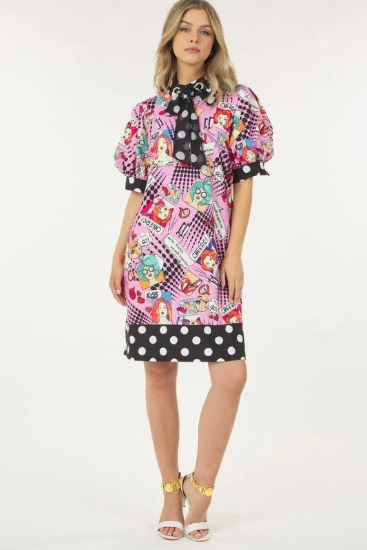 Print Midi Dress With Polka Dot Finish | Mixtshop LLC