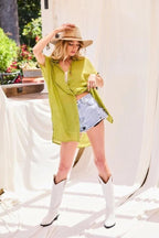 Collar Neck Button Down Robe Oversize Jacket | Mixtshop LLC