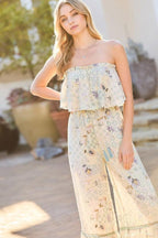 Tube Top With Tier Ruffle Waist Elastic Bottom Lace Trim Jumpsuit | Mixtshop LLC