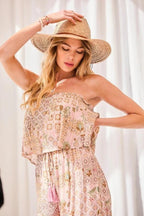 Tube Top With Tier Ruffle Waist Elastic Bottom Lace Trim Jumpsuit | Mixtshop LLC