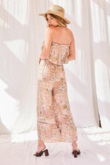 Tube Top With Tier Ruffle Waist Elastic Bottom Lace Trim Jumpsuit | Mixtshop LLC
