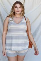 Plus Stripe Knit Sleeveless Top & Short Set | Mixtshop LLC