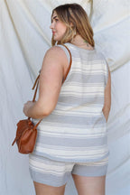 Plus Stripe Knit Sleeveless Top & Short Set | Mixtshop LLC
