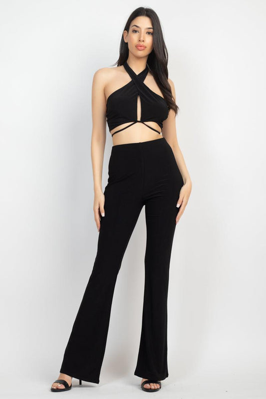 Solid Halter Top And Elastic Leggings Set | Mixtshop LLC