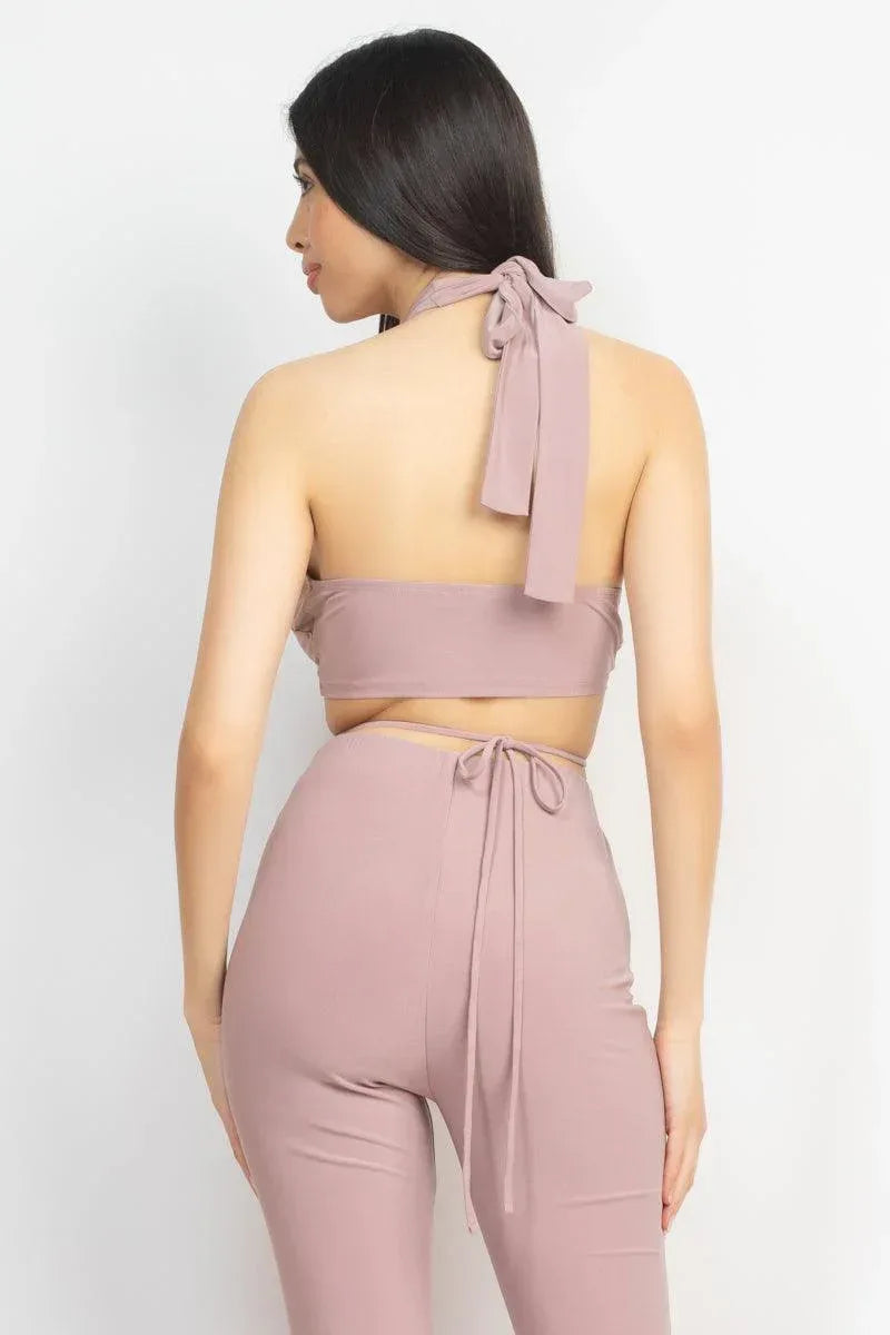 Solid Halter Top And Elastic Leggings Set | Mixtshop LLC