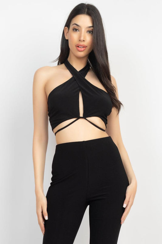 Solid Halter Top And Elastic Leggings Set | Mixtshop LLC