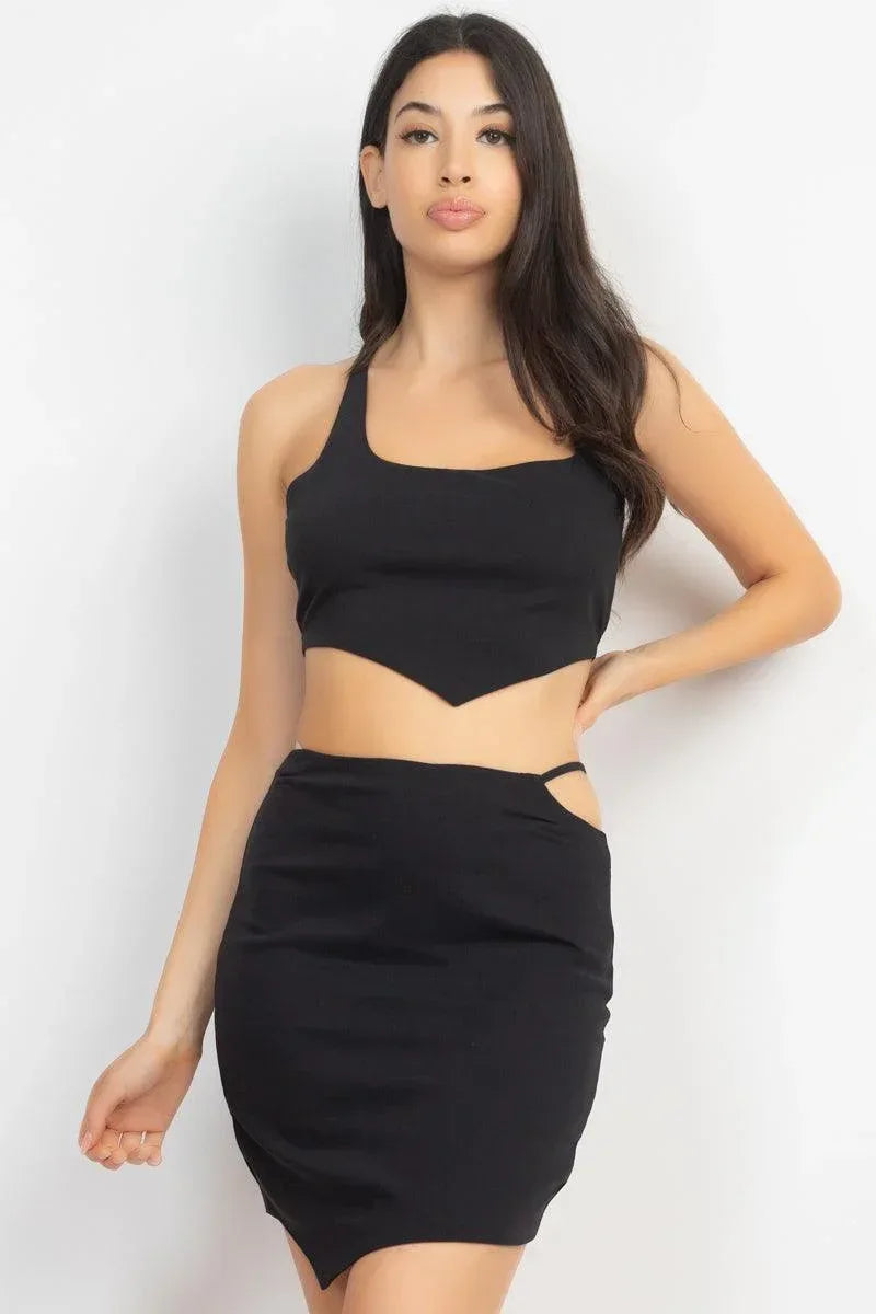 Asymmetrical Cross Back Top & Skirts Set | Mixtshop LLC Main image