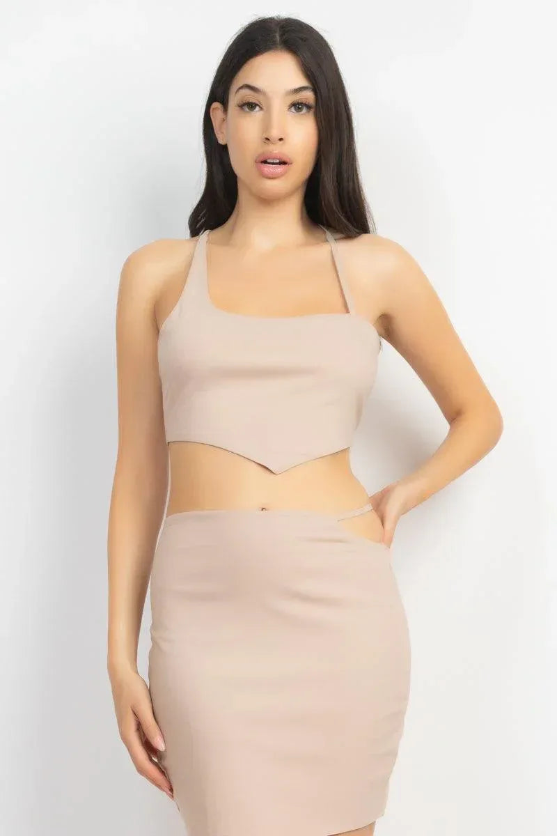 Asymmetrical Cross Back Top & Skirts Set | Mixtshop LLC Main image