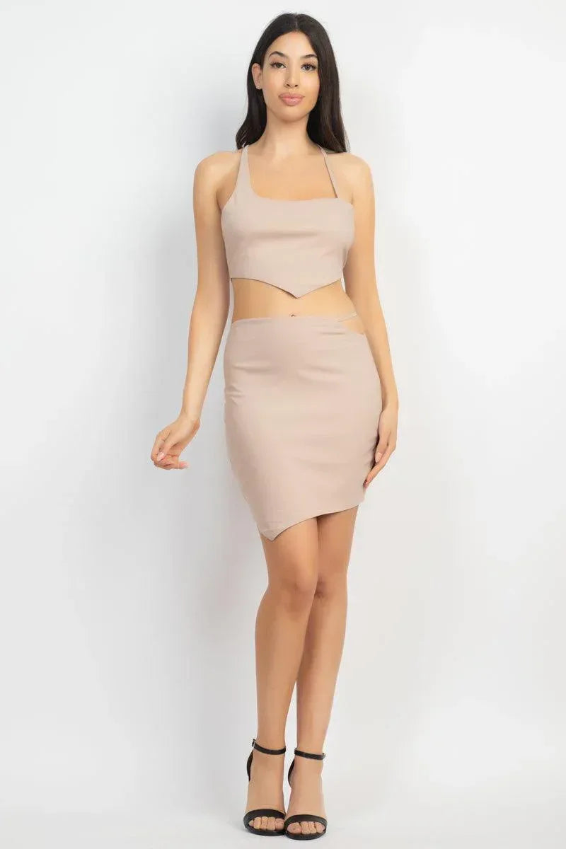 Asymmetrical Cross Back Top & Skirts Set Secondary image