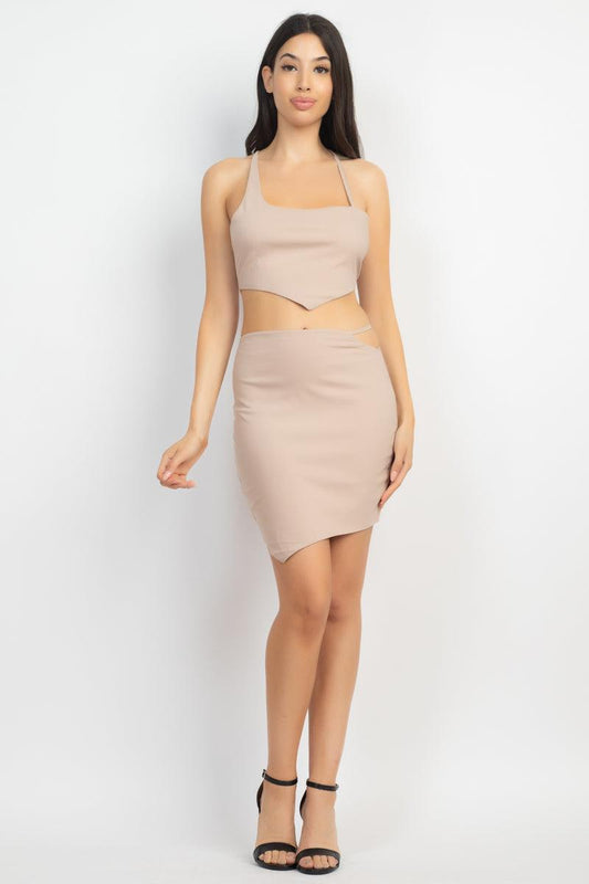 Asymmetrical Cross Back Top & Skirts Set | Mixtshop LLC