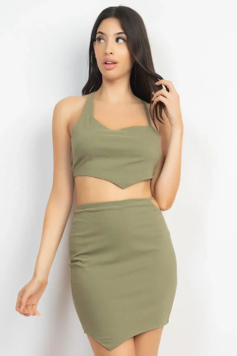 Asymmetrical Cross Back Top & Skirts Set | Mixtshop LLC Main image