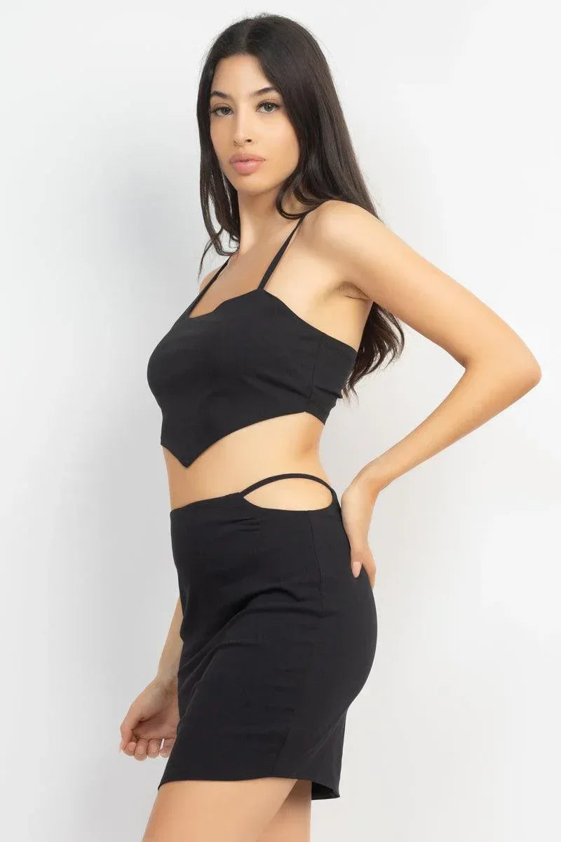 Asymmetrical Cross Back Top & Skirts Set | Mixtshop LLC