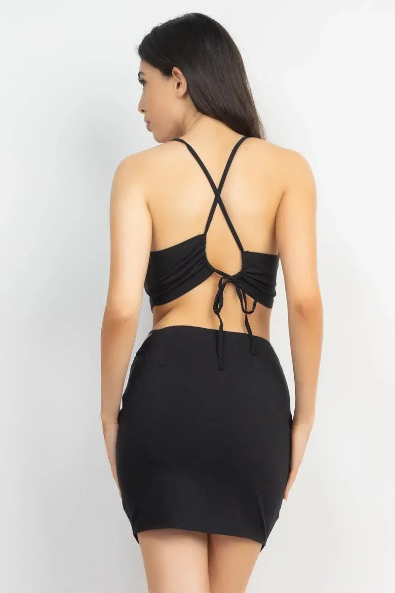 Asymmetrical Cross Back Top & Skirts Set | Mixtshop LLC