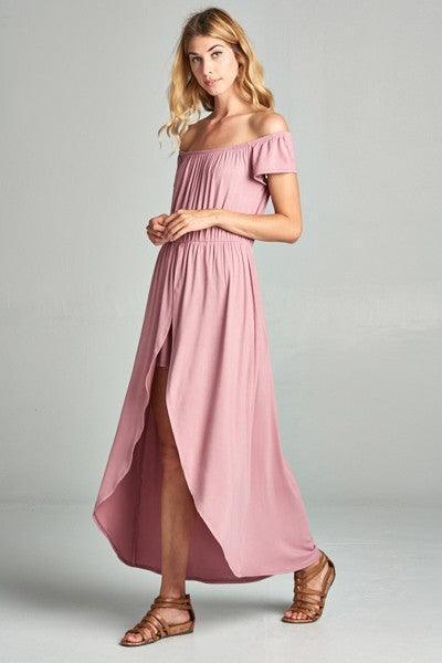 Off Shoulder Solid Jersey Romper Maxi | Mixtshop LLC Main image