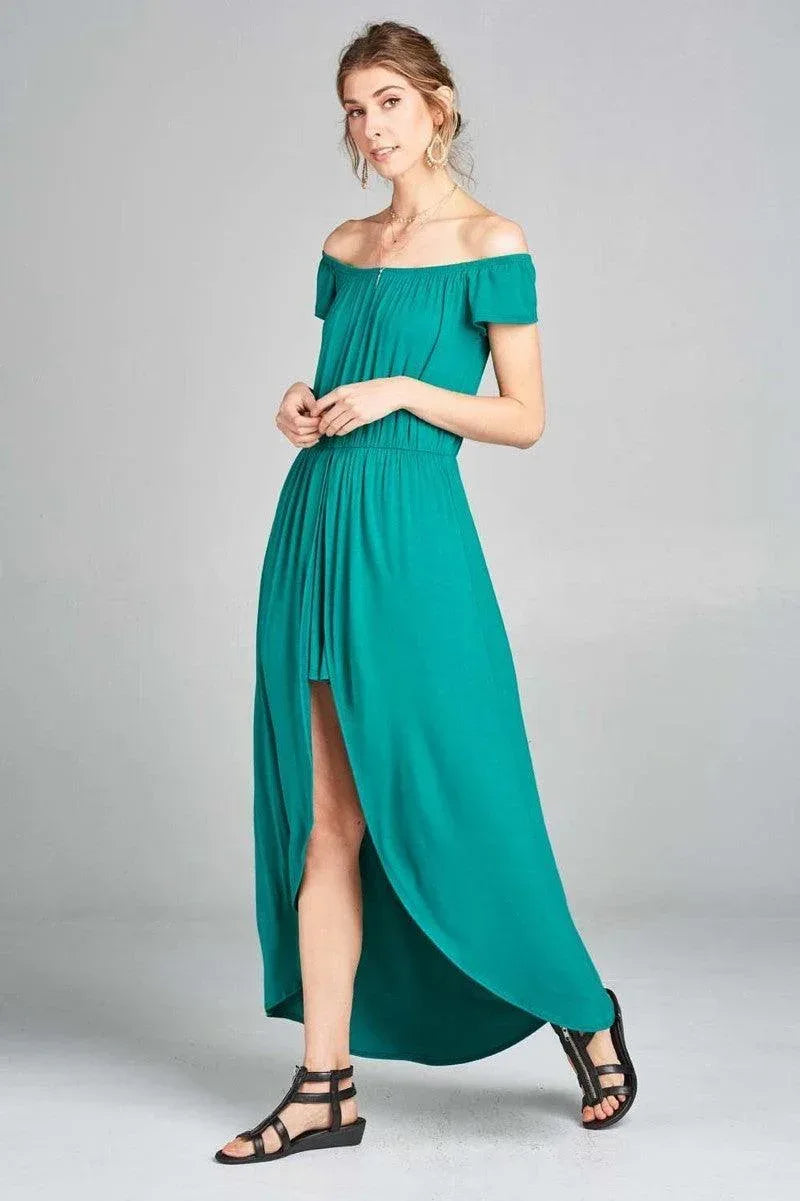 Off Shoulder Solid Jersey Romper Maxi | Mixtshop LLC Main image
