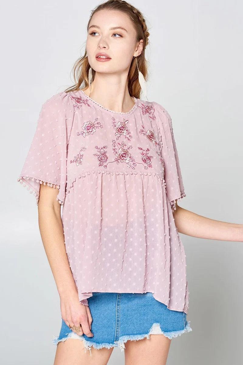 This Detailed Lace Trimmed Bubble Chiffon Blouse | Mixtshop LLC Main image