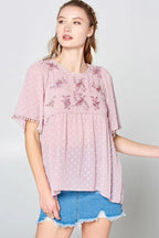 This Detailed Lace Trimmed Bubble Chiffon Blouse | Mixtshop LLC