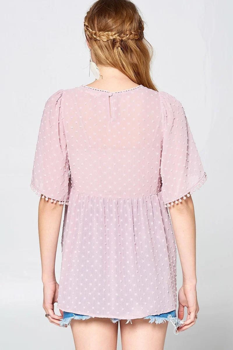 This Detailed Lace Trimmed Bubble Chiffon Blouse | Mixtshop LLC