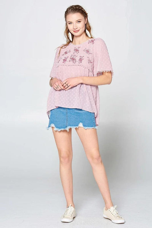 This Detailed Lace Trimmed Bubble Chiffon Blouse | Mixtshop LLC