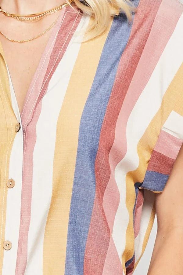 A Woven Shirt In Multicolor Striped With Collared Neckline | Mixtshop LLC