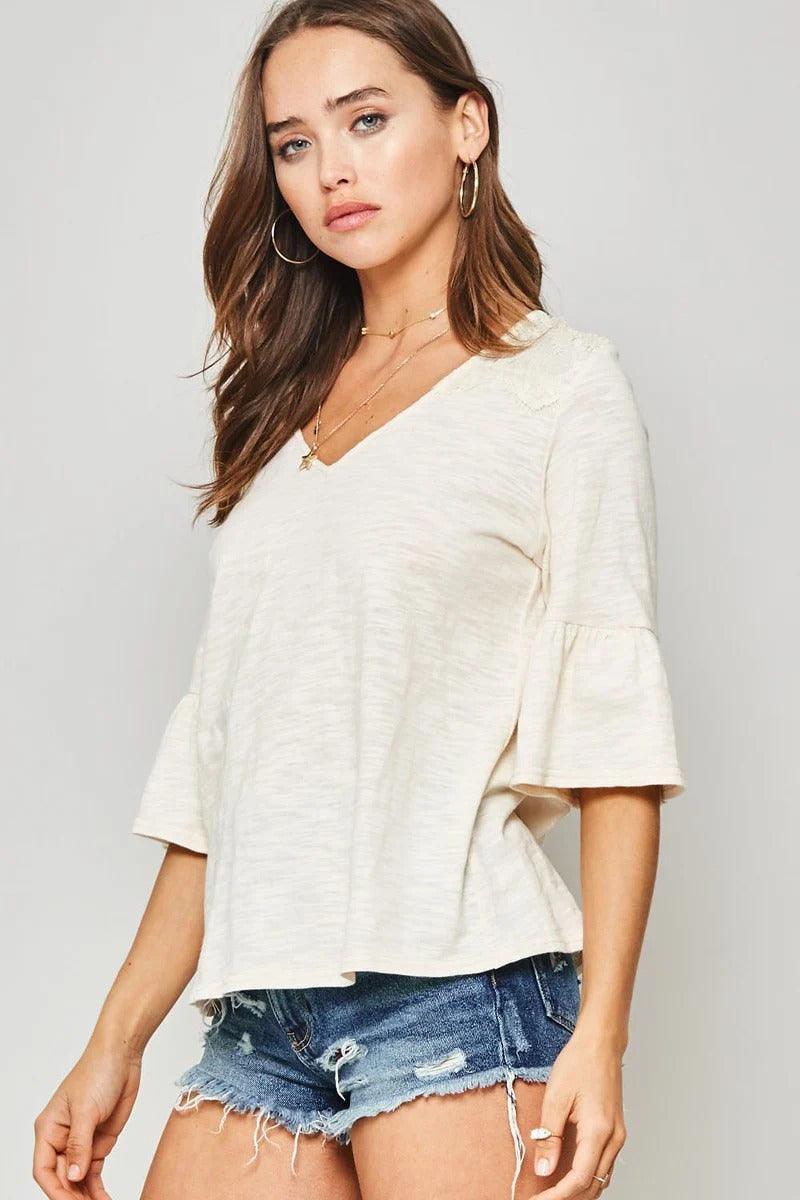 A Knit Top With Deep V Neckline And Yoke Design Secondary image