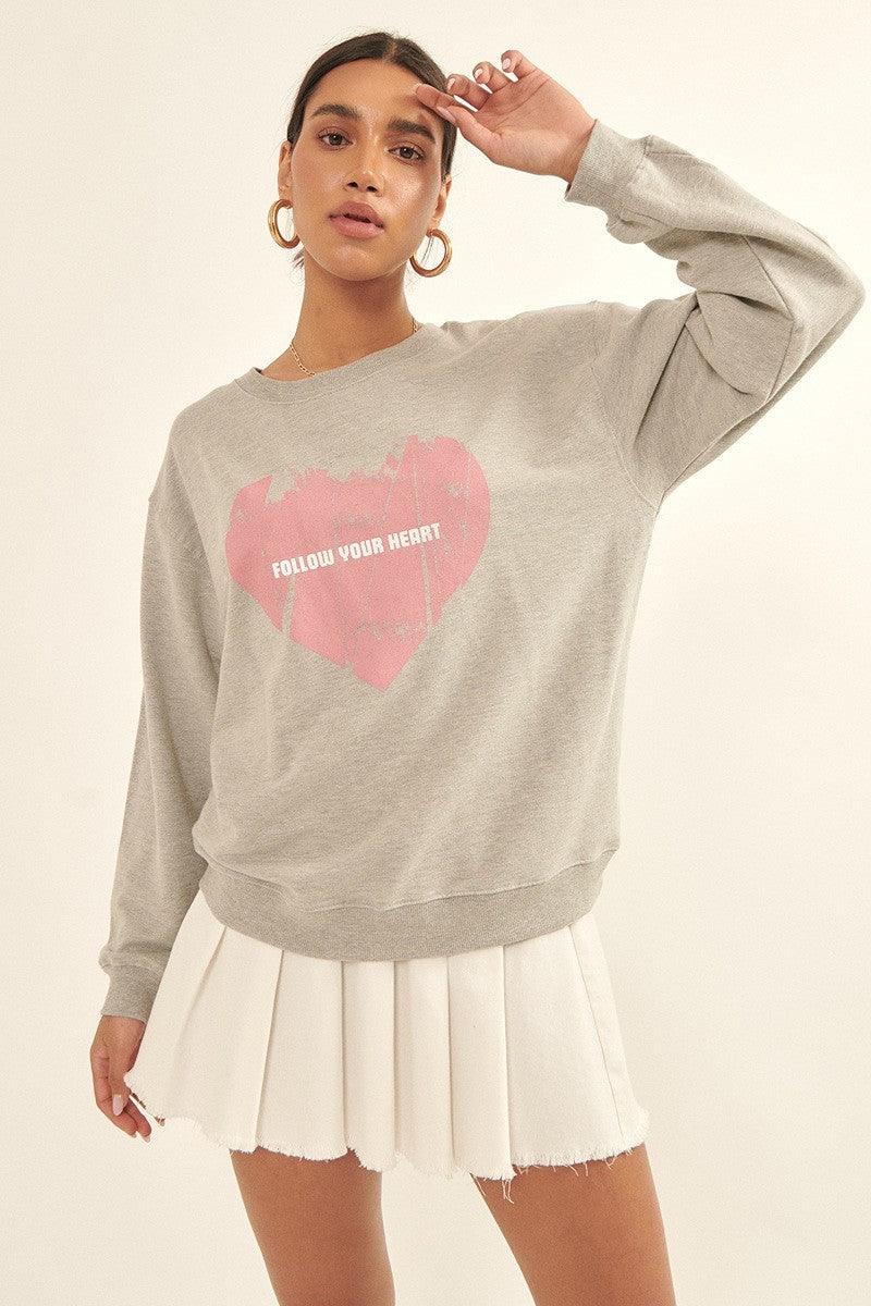 Vintage-style Heart Graphic Print French Terry Knit Sweatshirt | Mixtshop LLC Main image