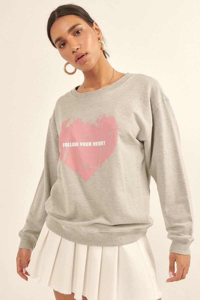 Vintage-style Heart Graphic Print French Terry Knit Sweatshirt | Mixtshop LLC