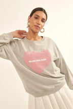 Vintage-style Heart Graphic Print French Terry Knit Sweatshirt | Mixtshop LLC