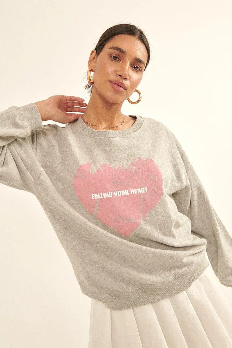 Vintage-style Heart Graphic Print French Terry Knit Sweatshirt | Mixtshop LLC
