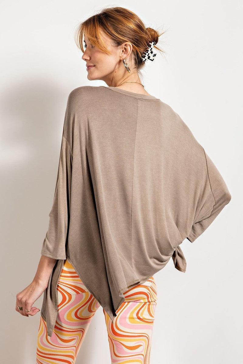 Rounded Neckline 3/4 Sleeves Washed Top Secondary image