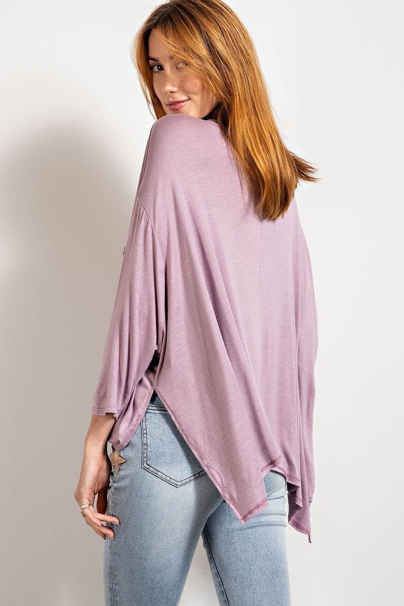 Rounded Neckline 3/4 Sleeves Washed Top Secondary image