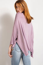 Rounded Neckline 3/4 Sleeves Washed Top | Mixtshop LLC