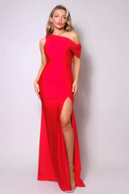 One Shoulder Draped Side Slit Maxi Dress | Mixtshop LLC