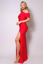 One Shoulder Draped Side Slit Maxi Dress | Mixtshop LLC