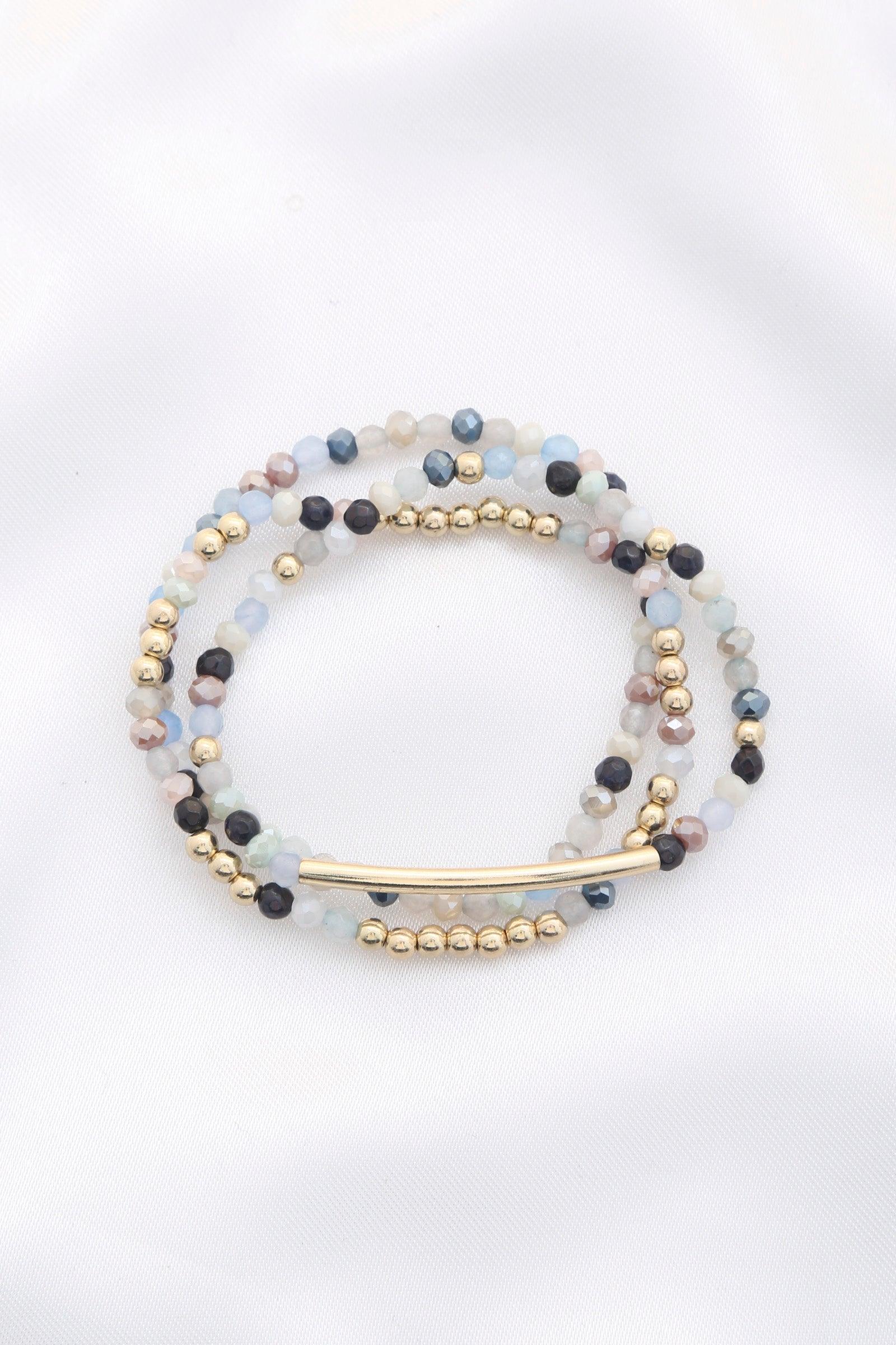 3 Row Glass Bead Stretch Bracelet | Mixtshop LLC Main image