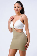 Multi Fabric Bralette Side Cutout With Gold Chain Zipper Closure Back Bodycon Mini Dress | Mixtshop LLC