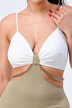 Multi Fabric Bralette Side Cutout With Gold Chain Zipper Closure Back Bodycon Mini Dress | Mixtshop LLC