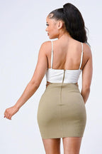 Multi Fabric Bralette Side Cutout With Gold Chain Zipper Closure Back Bodycon Mini Dress | Mixtshop LLC