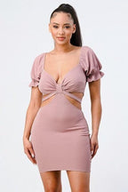 Lux Side Cutout W/ Back Tie Detail Bodycon Dress | Mixtshop LLC