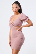 Lux Side Cutout W/ Back Tie Detail Bodycon Dress | Mixtshop LLC