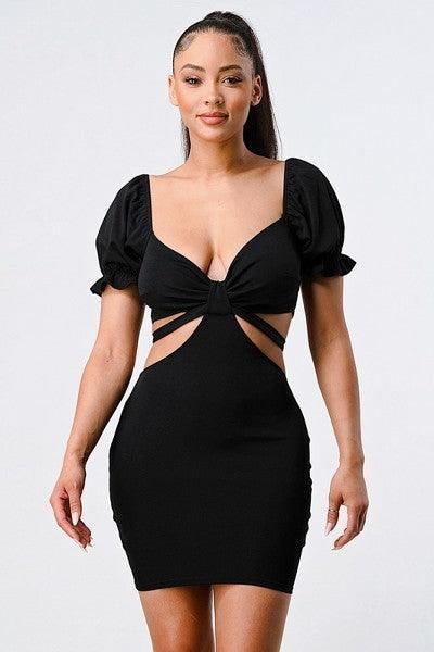 Lux Side Cutout W/ Back Tie Detail Bodycon Dress | Mixtshop LLC