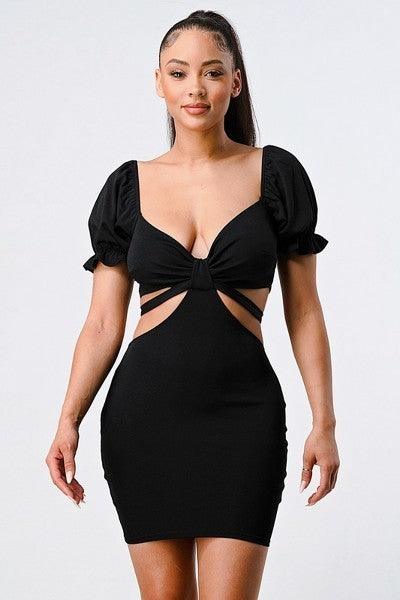 Lux Side Cutout W/ Back Tie Detail Bodycon Dress | Mixtshop LLC